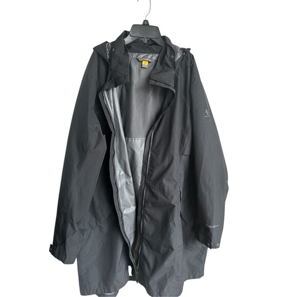 Eddie Bauer WeatherEdge Hood Trench Rain Coat Black XL Lightweight - Picture 3 of 13